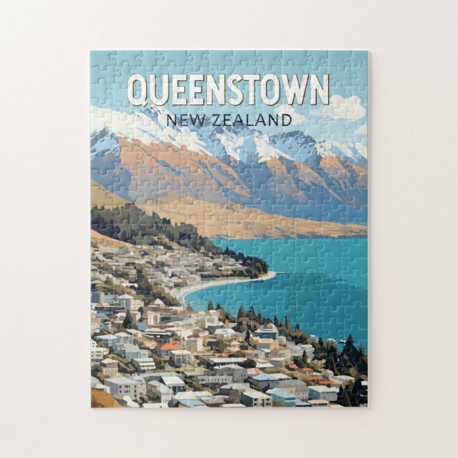 Puzzle Queenstown New Zealand Travel Art Vintage (Vertical)