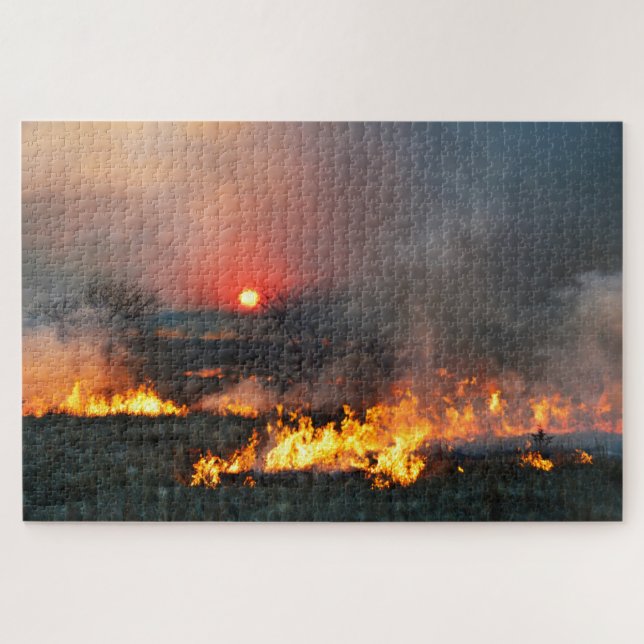 Puzzle Quema de pradera de Kansas al atardecer (Horizontal)