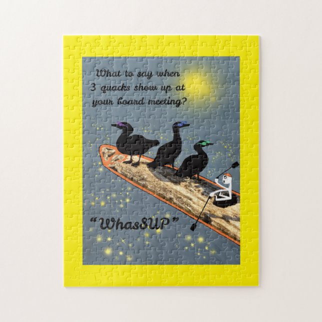 Puzzle "QuésUP" con patos en la tabla SUP (Vertical)