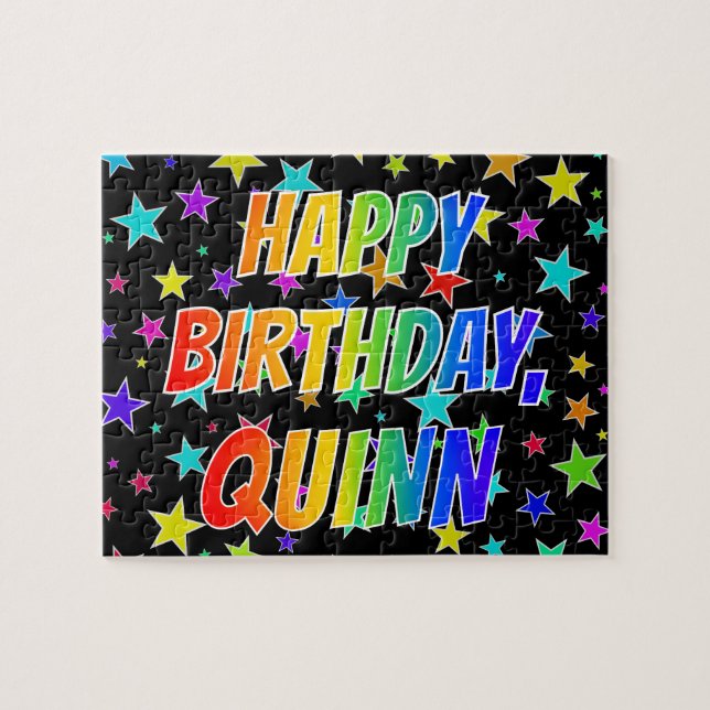 Puzzle "QUINN" Nombre, Diversión "FELIZ CUMPLEAÑOS" (Horizontal)