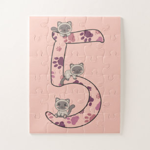 Puzzle Quinto Cumpleaños De Un Gato Siamés Para Niños Gat