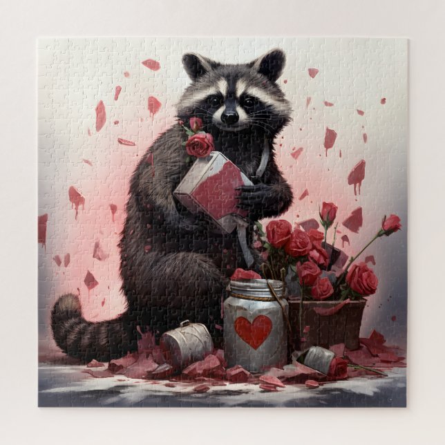 Puzzle Raccoon con basura Día de San Valentín (Vertical)