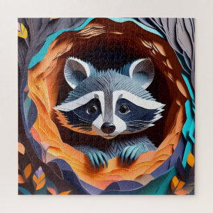 Puzzle Raccoon del bebé del arte del papel en 3D del árbo