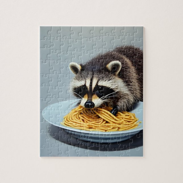 Puzzle Raccoon Eating Spaghetti (Vertical)