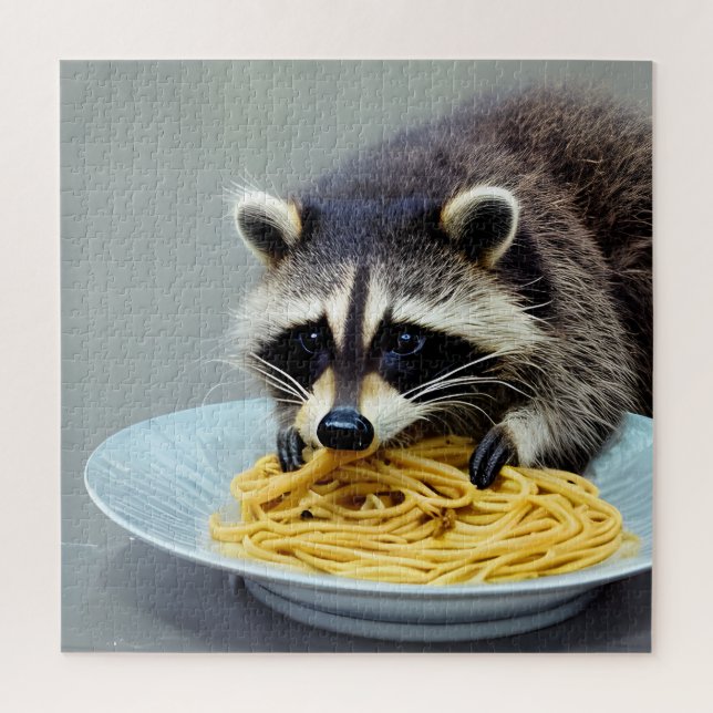Puzzle Raccoon Eating Spaghetti (Vertical)