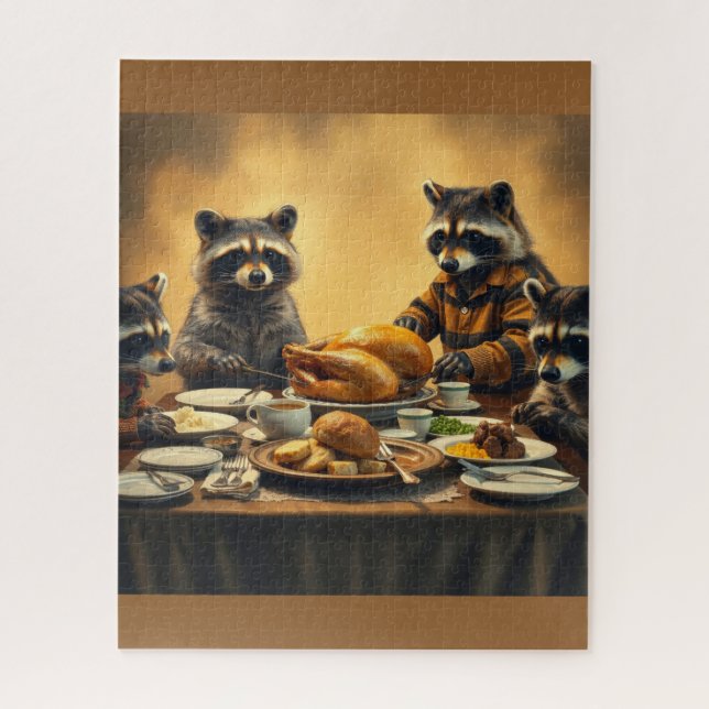 Puzzle Raccoon Family Thanksgiving (Vertical)