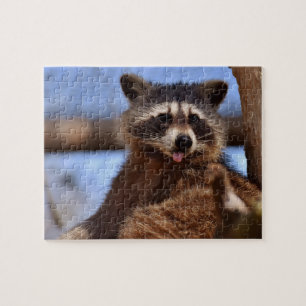Puzzle Raccoon gracioso dice que es la foto de la lengua