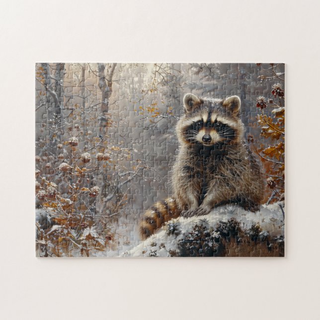 Puzzle Raccoon lindo durante pintura de aceite de inviern (Horizontal)