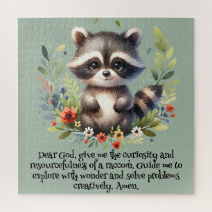 Puzzle Raccoon Woodland Niños Oración Cristiana en Azul  