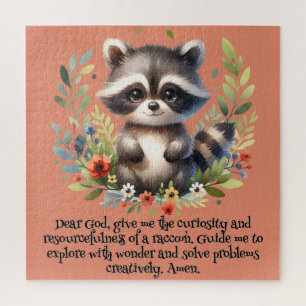 Puzzle Raccoon Woodland Niños Oración Cristiana en Rosa  