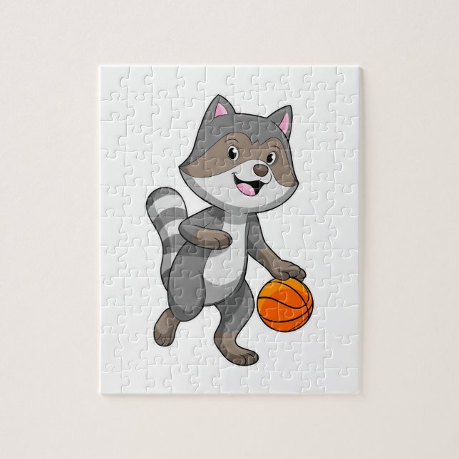 Puzzle Racoon como jugador de baloncesto con baloncesto (Vertical)