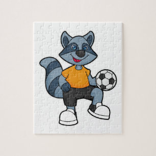 Puzzle Racoon como jugador de fútbol con pelota de fútbol