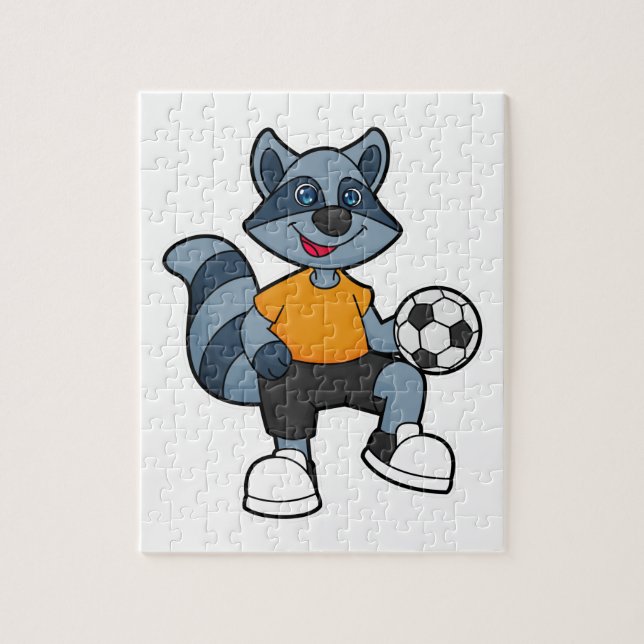 Puzzle Racoon como jugador de fútbol con pelota de fútbol (Vertical)