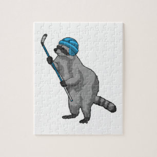 Puzzle Racoon en hockey sobre hielo con bastón de hockey