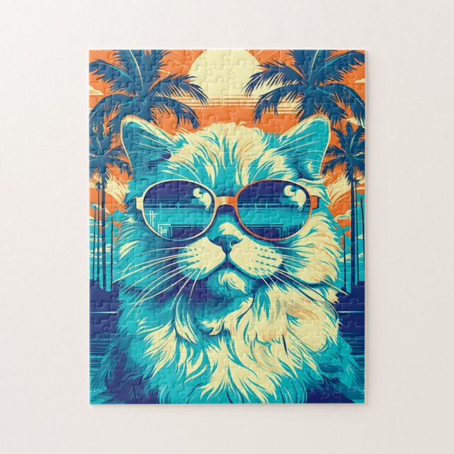 Puzzle Ragdoll cat con gafas de sol en la playa (Vertical)