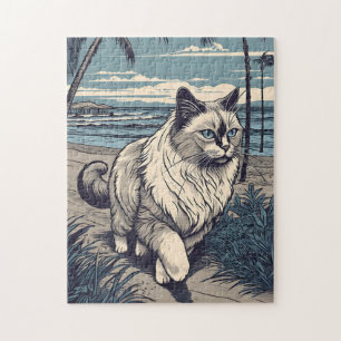 Puzzle Ragdoll-Cat en una playa tropical al atardecer