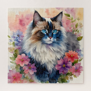 Puzzle Ragdoll Cat Floral Retrato artístico