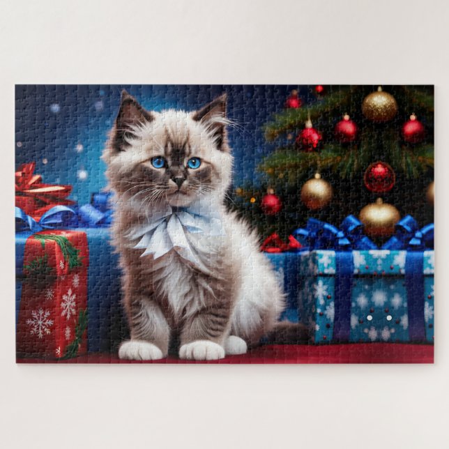 Puzzle Ragdoll Kitten Christmas Present (Horizontal)