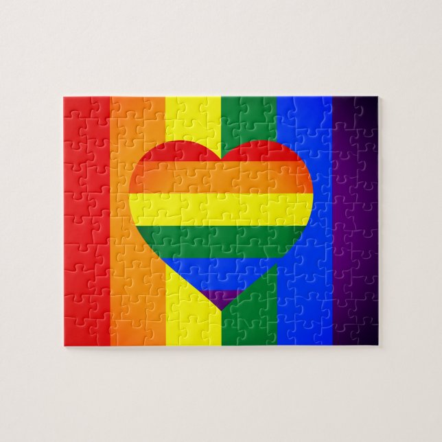Puzzle Rainbow Heart & Pride Rainbow Flag /LGBT community (Horizontal)