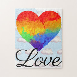 Puzzle Rainbow Heart Watercolor w Love Script Typography