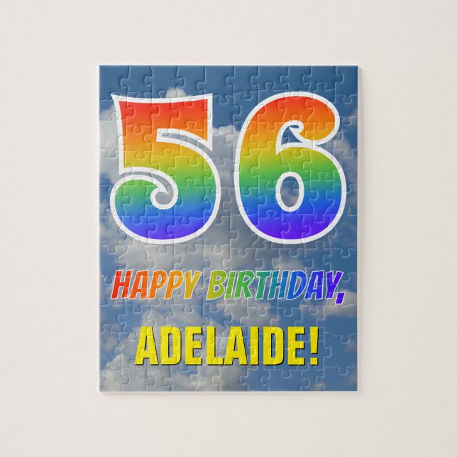 Puzzle Rainbow Look "56" & "HAPPY BIRTHDAY", Cloudy Sky (Vertical)