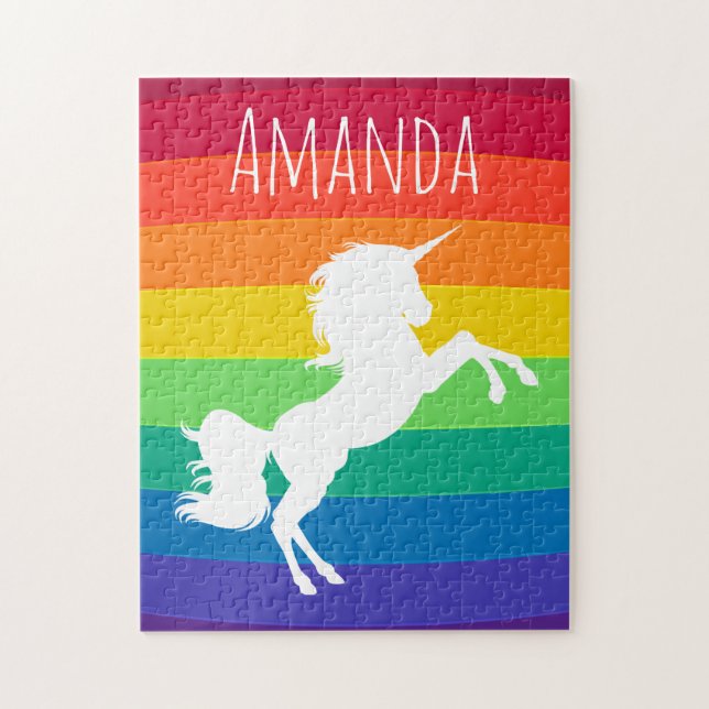 Puzzle Rainbow Pattern White Unicorn Personalized Custom (Vertical)