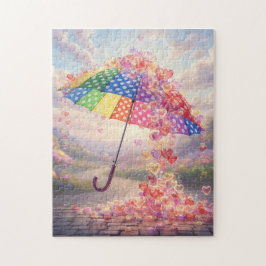 Puzzle Raining Hearts Colorful umbrella