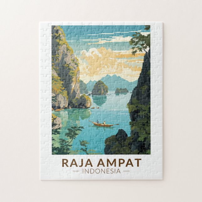 Puzzle Raja Ampat Indonesia Bote Viaje Arte Vintage (Vertical)
