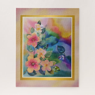 Puzzle Rama de primavera en acuarela colorida con flores