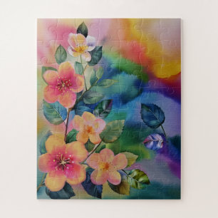 Puzzle Rama de primavera en acuarela colorida con flores