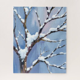 Puzzle Ramas de árboles nevadas de invierno pintadas