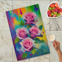 Ramas de rosas rosadas arte moderno vibrante óleo 