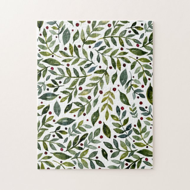 Puzzle Ramas y bayas estacionales de las acuarelas verdes (Vertical)