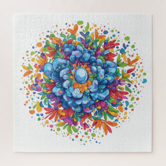 Puzzle Ramillete floral azul de acuarela vibrante