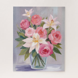 Puzzle Ramo de Acuarela Floral de Rosa Suave Elegante