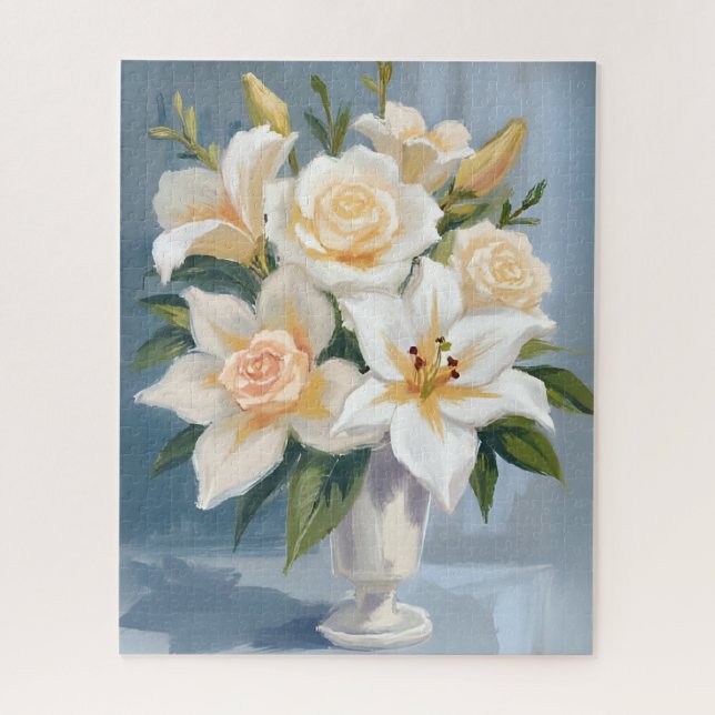 Puzzle Ramo de flores blancas acuarela floral (Vertical)