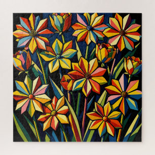 Puzzle Ramo de flores geométricas vibrantes de arcoíris