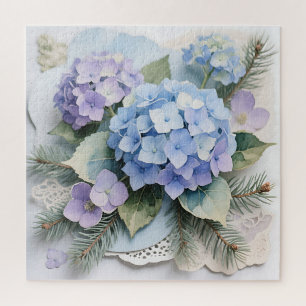 Puzzle Ramo de Hortensias Azules Acuarela Serenidad