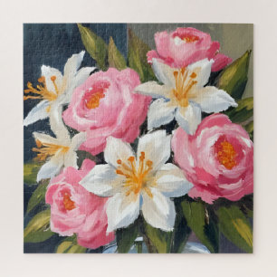 Puzzle Ramo de lirios y rosas   Florero de acuarela flora