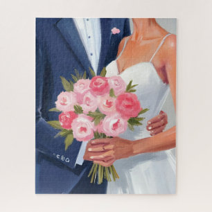 Puzzle Ramo de novia y novio pintado a la acuarela