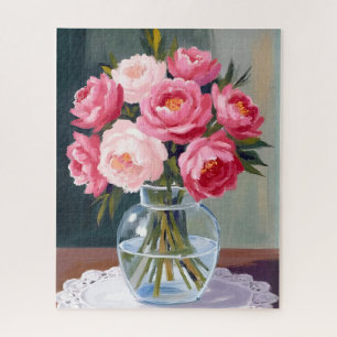 Puzzle Ramo de peonía   Florero Floral Acuarela Rosa