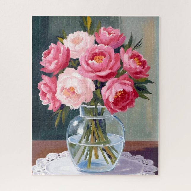 Puzzle Ramo de peonía | Florero Floral Acuarela Rosa (Vertical)