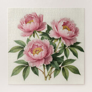 Puzzle Ramo de Peonía Rosa Ilustración Botánica Vintage