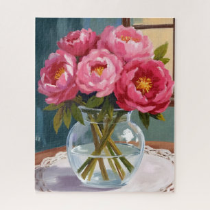 Puzzle Ramo de Peonía Rosa Pintura Floral Acuarela