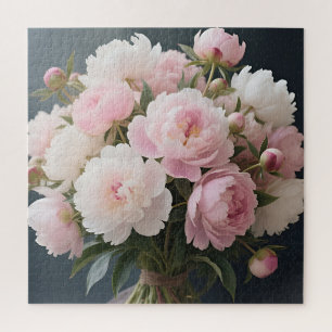 Puzzle Ramo de peonía rosa suave, floral romántico