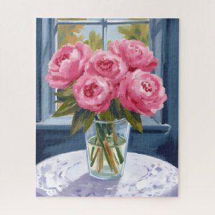 Puzzle Ramo de Peonía Sonrojada Pintura de Flor Rosa