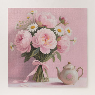 Puzzle Ramo de Peonías Rosadas Margaritas