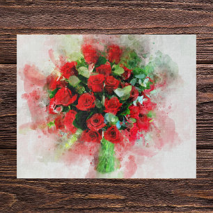 Puzzle Ramo de Rosas Rojas Acuarela sobre Fondo Blanco