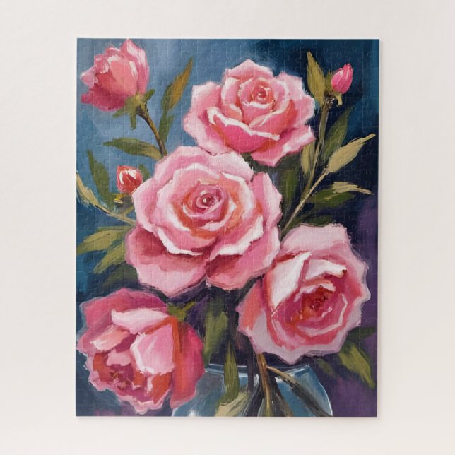 Puzzle Ramo de Rosas Rosadas Pintado (Vertical)