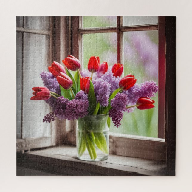 Puzzle Ramo de Tulipán Rojo y Lila (Vertical)